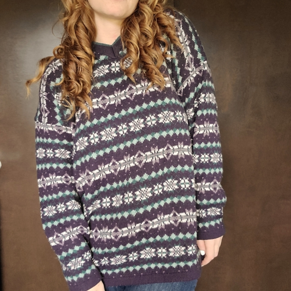 Vintage Fair Isle Purple Knit Geometric Sweater